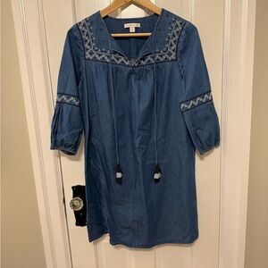 Blue Embroidered Tunic Dress